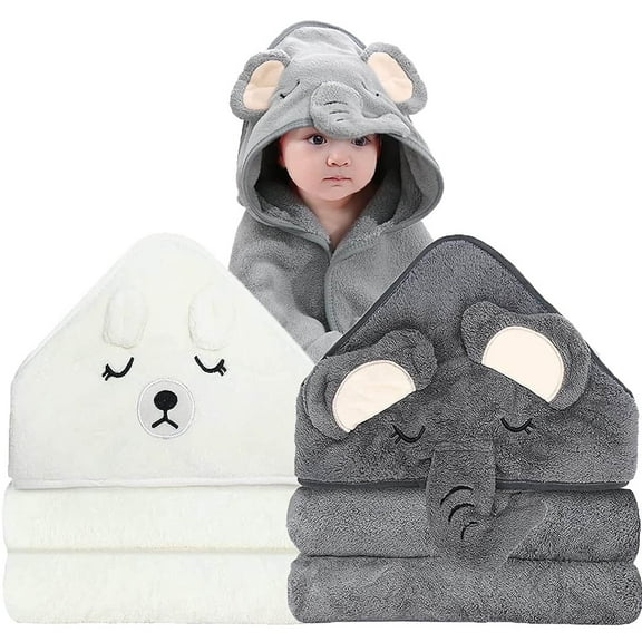 2pcs Baby Hooded Towels Soft Cotton Baby Bath Towel Highly Absorbent Bathrobe Blanket Warm Toddlers Shower Gifts for Boys Girls,31.5 x 31.5"