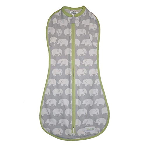 Woombie Convertible Baby Swaddle Blanket, Converts to Wearable Blanket for Babies Up to 3 Months, Stardust Elephant, 5-13 lbs, Gray