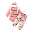 thumbnail image 2 of Baby Girls Clothes Fall/Winter Daddy's Girl Newborn Outfits 3M 6M 9M 12M 18M Long Sleeve Lace Ruffle Romper Pants Headband Set, 2 of 10