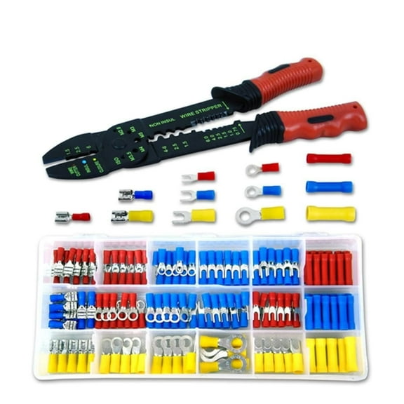Boston Industrial Insulated Wire Terminals and Connectors Assortment 3-in-1 Wire Stripper, Cutter and Crimper Tool, 175-Piece Set