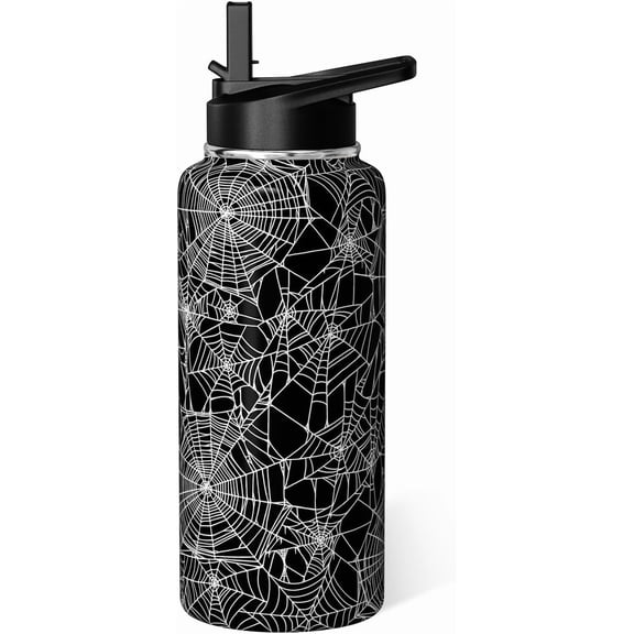 Halloween Water Bottle 32oz Pumpkin Sports Bottles with Flip Straw Halloween Gifts for Women Men Stainless Steel Cup Tumbler Spooky Gift for Adults