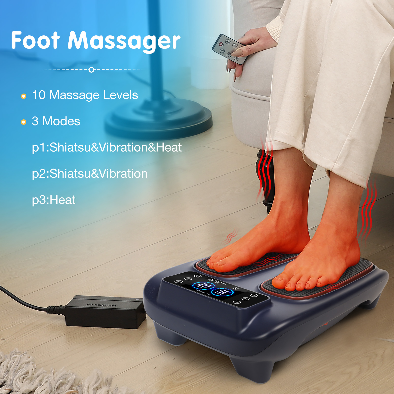 Electric Foot Massager with Heat for Neuropathy Plantar Fasciitis Pain FSA HSA Eligible Vibration Shiatsu Heated Foot Massager Pain Circulation Feet Massager for Pain Relief Improve Muscle Relaxation