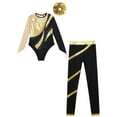 thumbnail image 3 of TiaoBug Kids Girls Diamond Long Sleeve Ballet Gymnastics Leotard Workout Bodysuit with Pants Hair Band Set Gold 16, 3 of 5