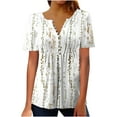 thumbnail image 1 of Gibobby Camiseta de Manga Corta con Cuello en V Mujeres verano impresión moda Sexy botón Cardigan manga corta camisa cuello Casual túnica ajustada ropa Tops(Blanco,G), 1 of 5