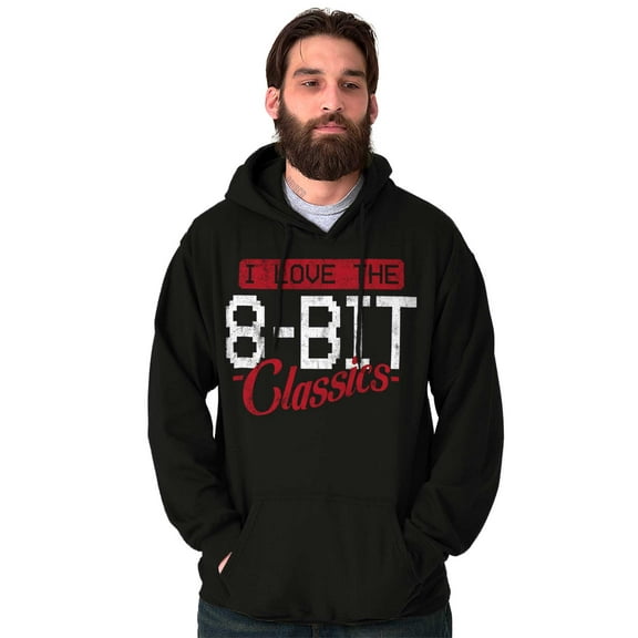 I Love 8 Bit Classics Arcade Gamer Unisex Plus Fleece Graphic Hoodie Brisco Brands 2X