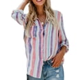 thumbnail image 2 of MAWCLOS Women Blouse Fall Loose Top Long Sleeve Shirt Striped Printed Party Casual Button Down Shellort Pink M, 2 of 8