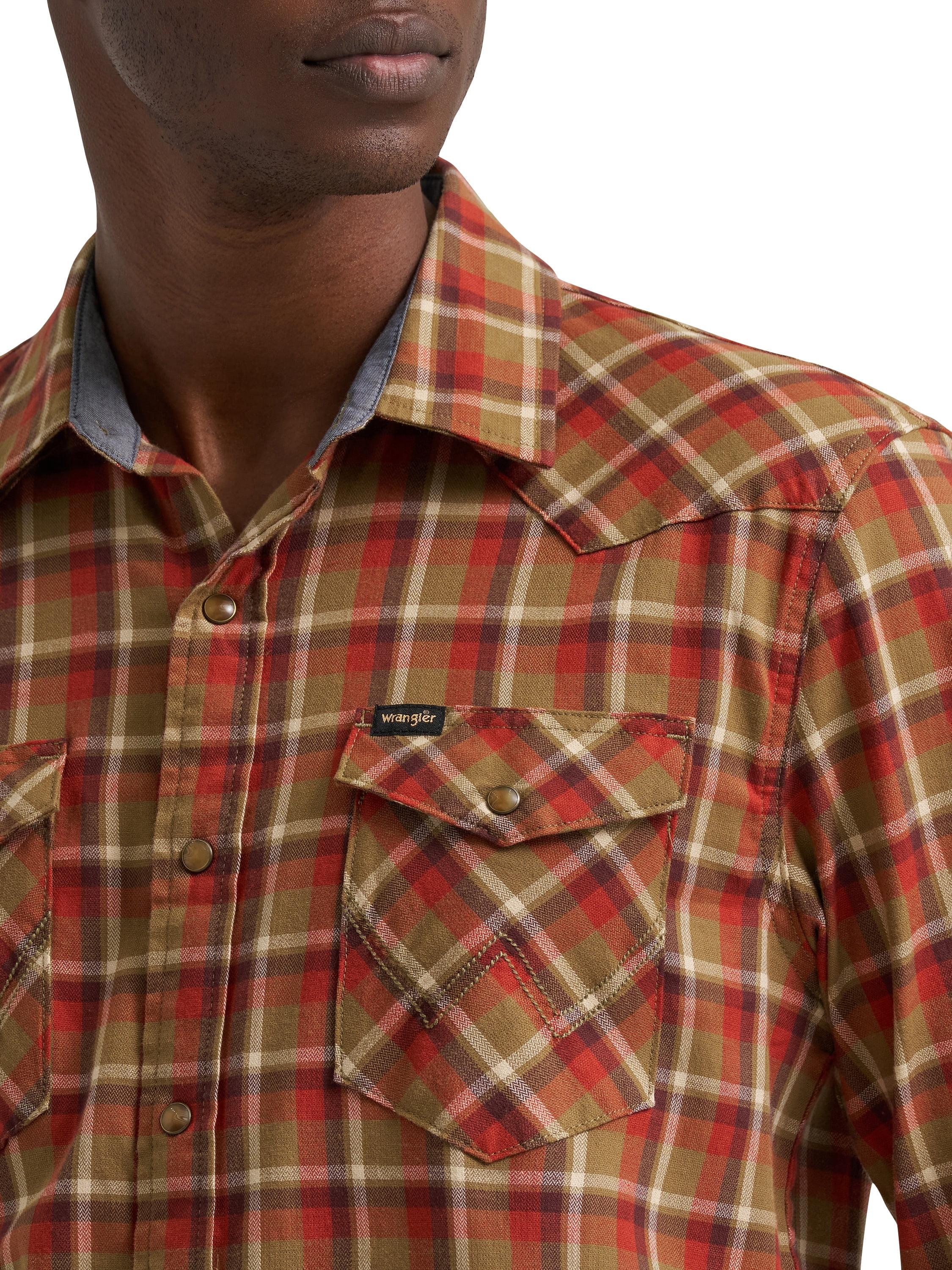 Wrangler® Men's and Big Men's Regular Fit Long Sleeve Fashion Twill Plaid Shirt, Sizes S-2XL