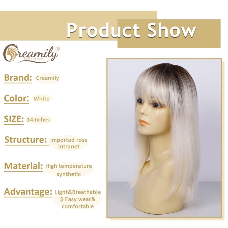 Creamily Platinum Blonde Bob Wig with Bangs, 14 display picture 1