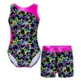 thumbnail image 3 of CHICTRY Kids Girls 2Pcs Gym Sports Yoga Suit Colorful Prints Sleeveless Leotard with Shorts Dance Outfit Pentagram Black-B 16, 3 of 6