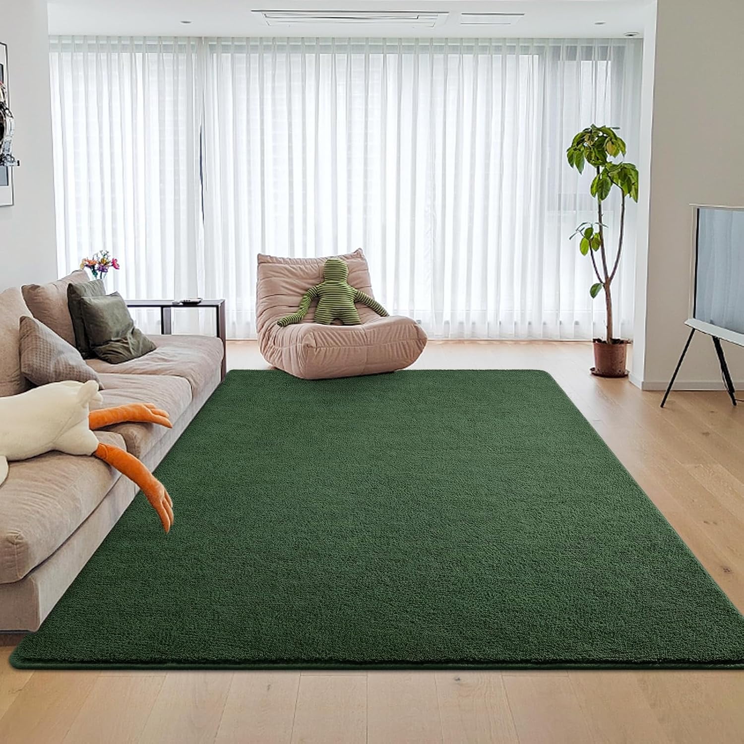 TWINNIS Soft Area Rug Modren Rugs for Living Room Memory-Foam Carpets,Softness Rugs for Bedroom,Deep Green,5'x7'