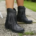 thumbnail image 2 of Oyedens Tassel Cowboy Boots for Women Boho Fringe Mid Heels Western Mid Calf Riding Cowgirl Boots, 2 of 5