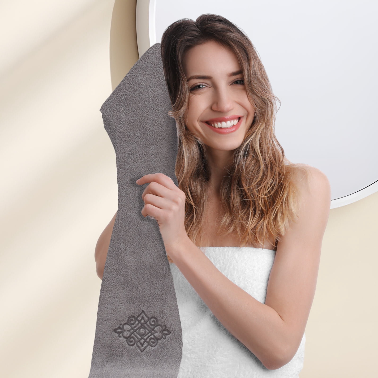 Hand Towel Set of 4 Super Thick Luxury Cotton Soft Highly Absorbent Embroidered Hand Towels for Bathroom Decorative Hotel Quality (14 x 31 in,Gray)