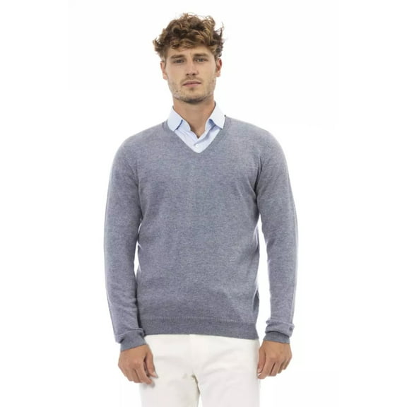 Alpha Studio Light Blue Viscose Men Sweater