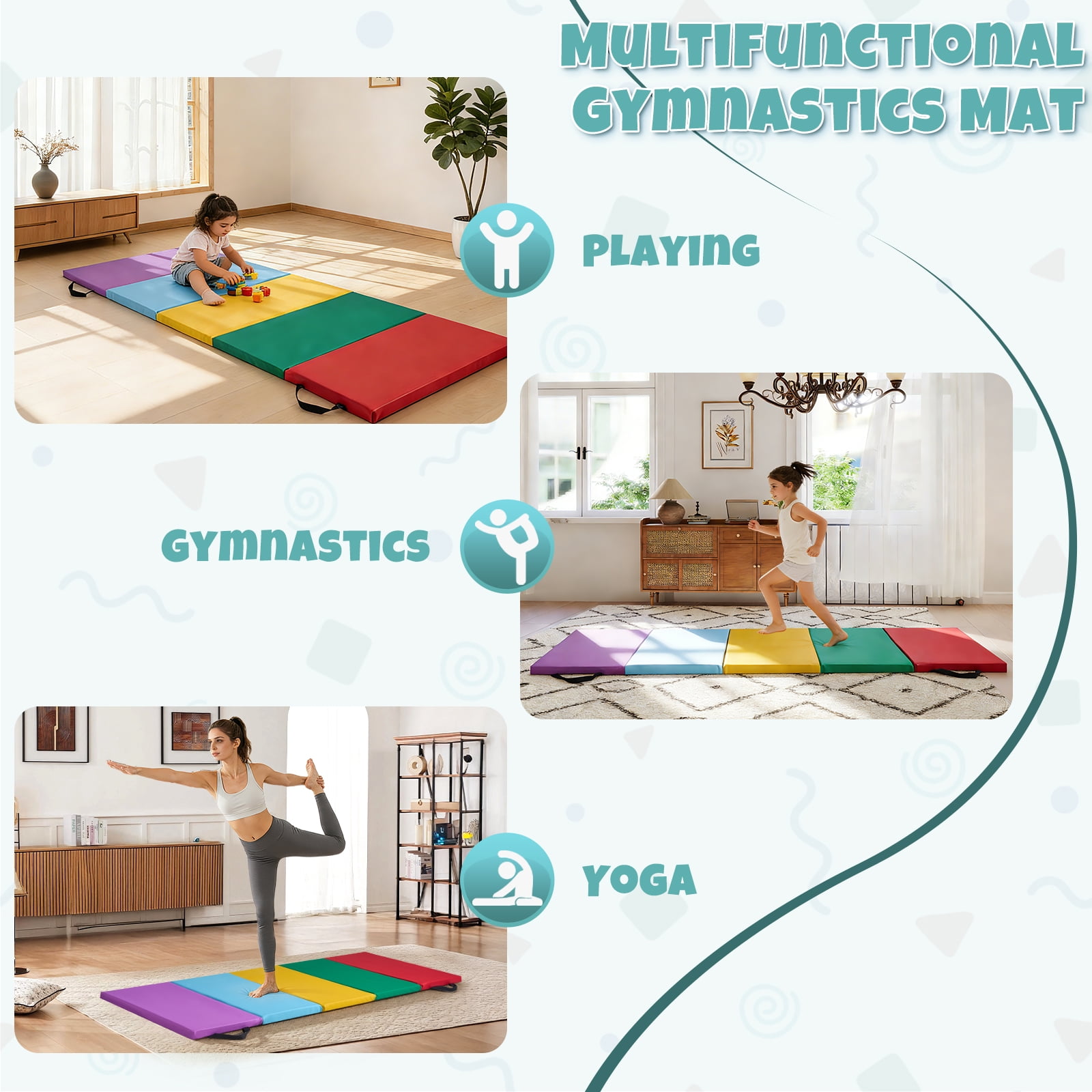 5-Panel Thick 1.6" Folding Gymnastics Gym Exercise Mat Tumbling Mat for Kids for Yoga, Pilates, Stretching
