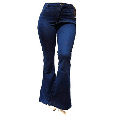 Sweet Look High Waist Juniors Womens Plus 70s Flared Bell Bottom Denim Jeans Pants