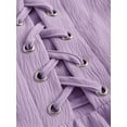 thumbnail image 4 of Mauve Purple Lace-Up Front Puff Sleeve Square Neck Midi Dress, 4 of 4