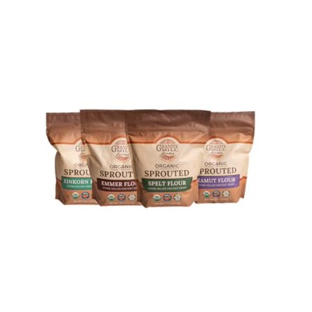 Sprouted Organic Ancient Grain Flour Collection by Granite Mill Farms, (Einkorn, Emmer, Spelt, & Kamut stone-milled flours), 30 oz. 4-pack