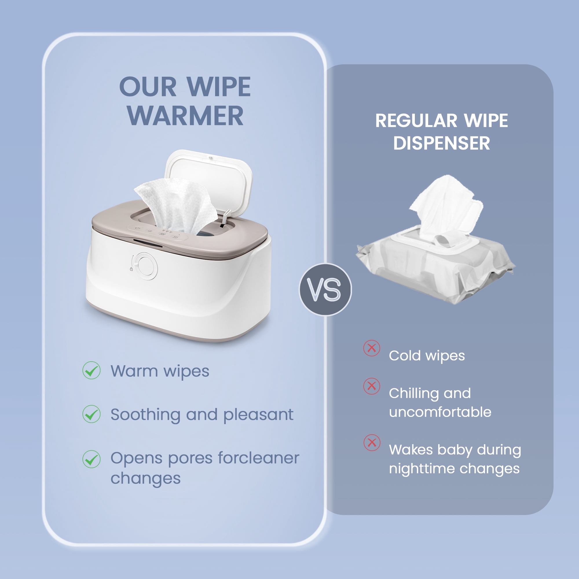 Wipes Warmer with Child Lock, Large Capacity Wipes Dispenser with Night Light, Fast and Even Heating, 4 Modes of Temperature Heating Control,White