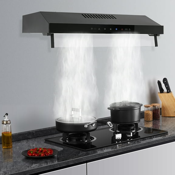 YIYIBYUS 23.54Inch Under Cabinet Range Hood Wall Mount Dual Motor Kitchen Range Hood with 2 LED Lights, 3 Speed, 900CFM