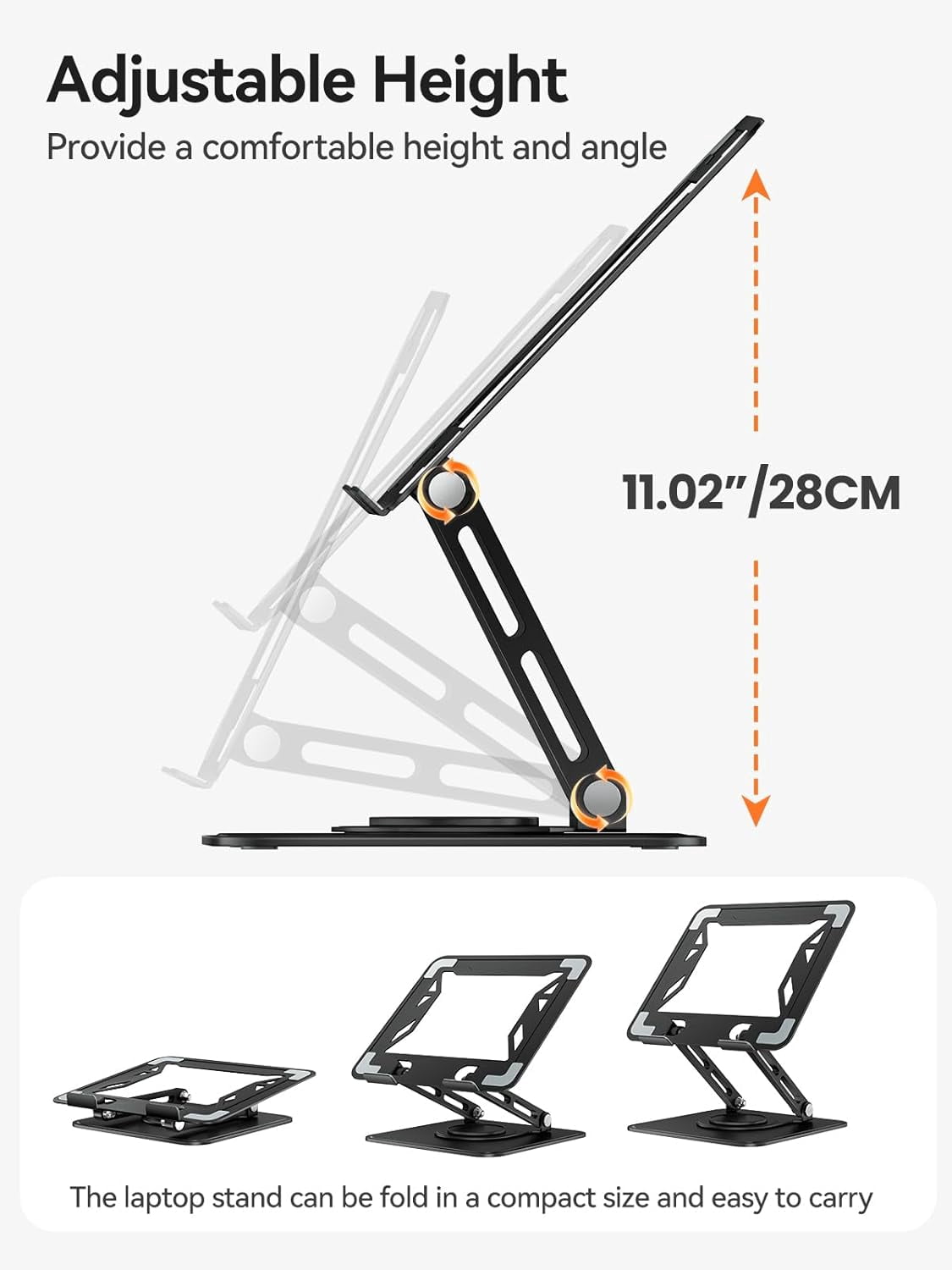 tounee Laptop Stand for Desk, Adjustable Computer Stand Holder with 360° Rotating Base, Ergonomic Laptop Riser Compatible with MacBook Pro Air, All Laptops 10-15.6"-Black