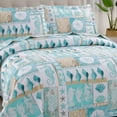 thumbnail image 3 of Green Essen Queen/Full size Bedspread Bedding White Lightweight Quilt Microfiber Reversible Coverlet Blue Shell Seahorse Quilt, 3 of 7