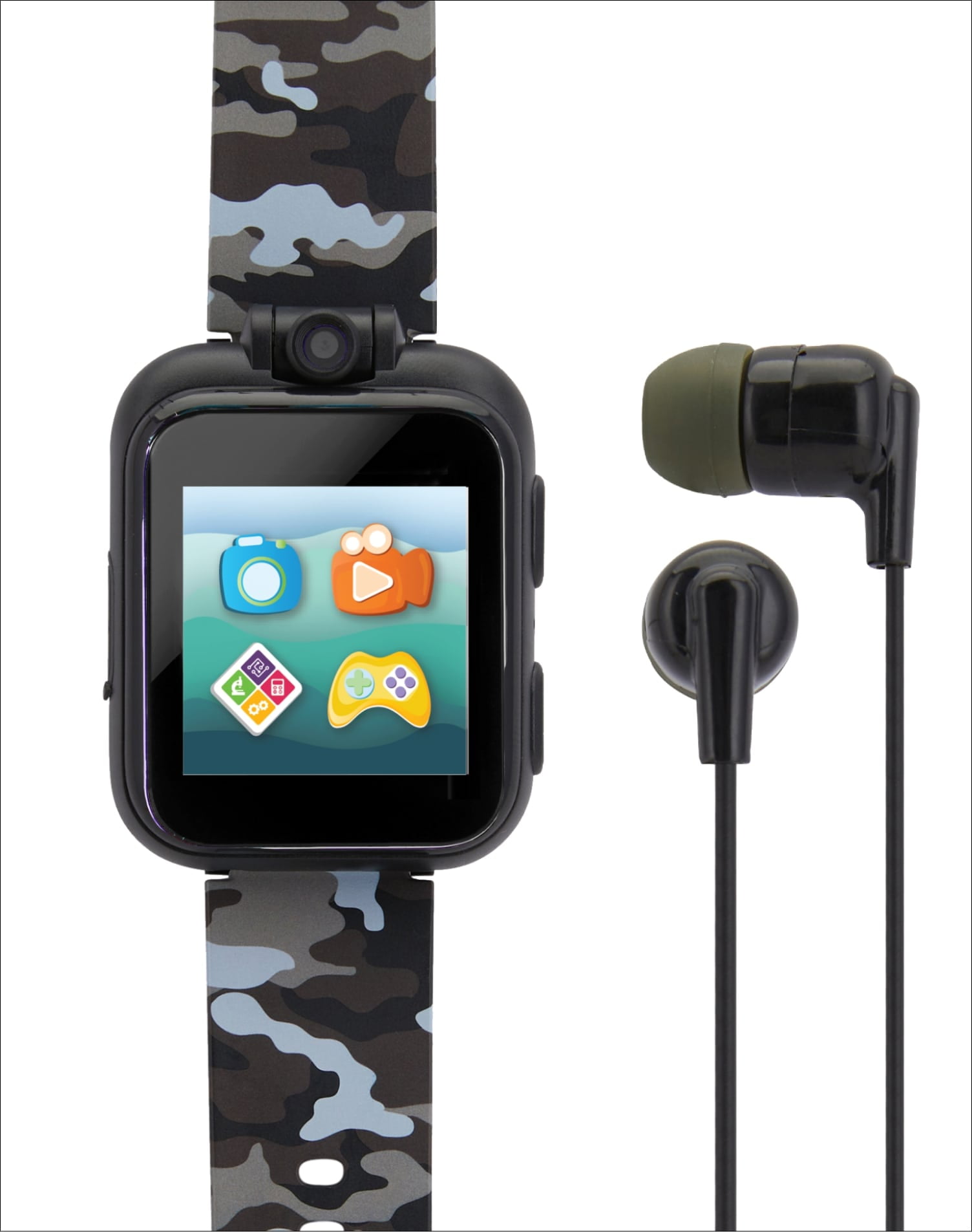 iTech Junior Boys Smartwatch Earbuds Set, Black/Grey Camouflage