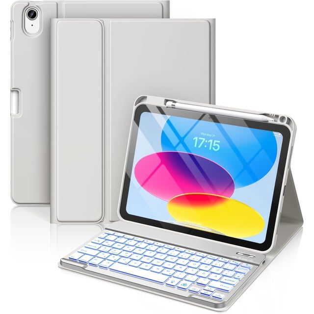 Funda con Teclado para iPad 10 Generación - Teclado Inalámbrico Desmontable de 7 Colores con Soporte para Lápiz para iPad A16 de 11 Pulgadas 2025, 10ª Generación 10.9 Pulgadas 2022, Azul Marino