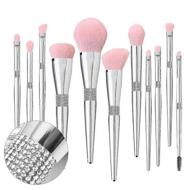 Professional Makeup Brush Set Luxury 11pcs Silver Glitter Crystal Make Up Brush Kit Vegan Soft Synthetic Hair Foundation Eyeshadow Eyebrow Lip Cosmeti