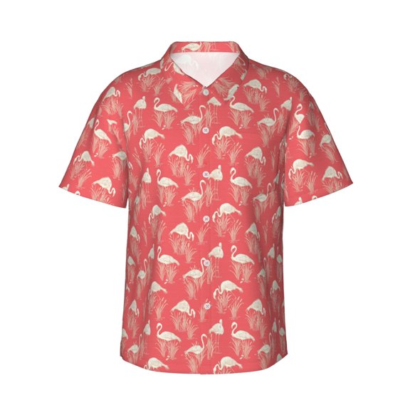 Vintage Flamingo Men'S 3d Print Casual Button Down Shirts, Novelty Hawaiian Short Sleeves S