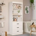 thumbnail image 6 of oneinmil 70" H 6-Tier Bookshelf with 3 Drawers, White Bookcase with 3-Tier Open Shelves, Tall Book Shelf with Storage Space, Wooden Storage Cabinet for Living Room, Bedroom, Office (White, 6-Tier), 6 of 7
