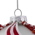 thumbnail image 5 of Set of 2 Silver with Red Glitter and Beads Striped Glass Christmas Ball Ornaments 4", 5 of 6