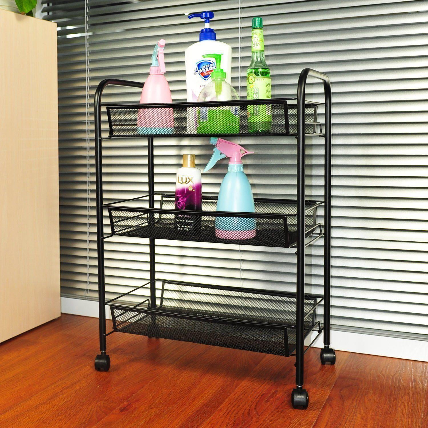 Ktaxon 3Tier Rolling Kitchen Trolley Cart Island Wire Rack Shelf Stand