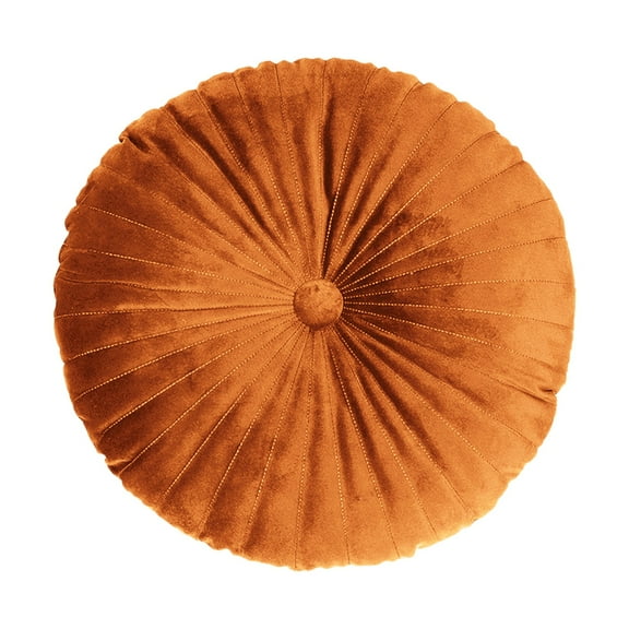 BinKFF Cute Faux Velvet Round Throw Pillow Decorative Round Pleated Throw Pillows Pumpkin Throw Pillows with Center Button Velvet Floor Pillows for Sofa Couch Vanity Chair Bed