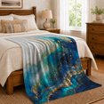 thumbnail image 6 of YShenghong Blue Turquoise And Gold Flowing Abstract Forms Printed Flannel Blanket, 6 of 7