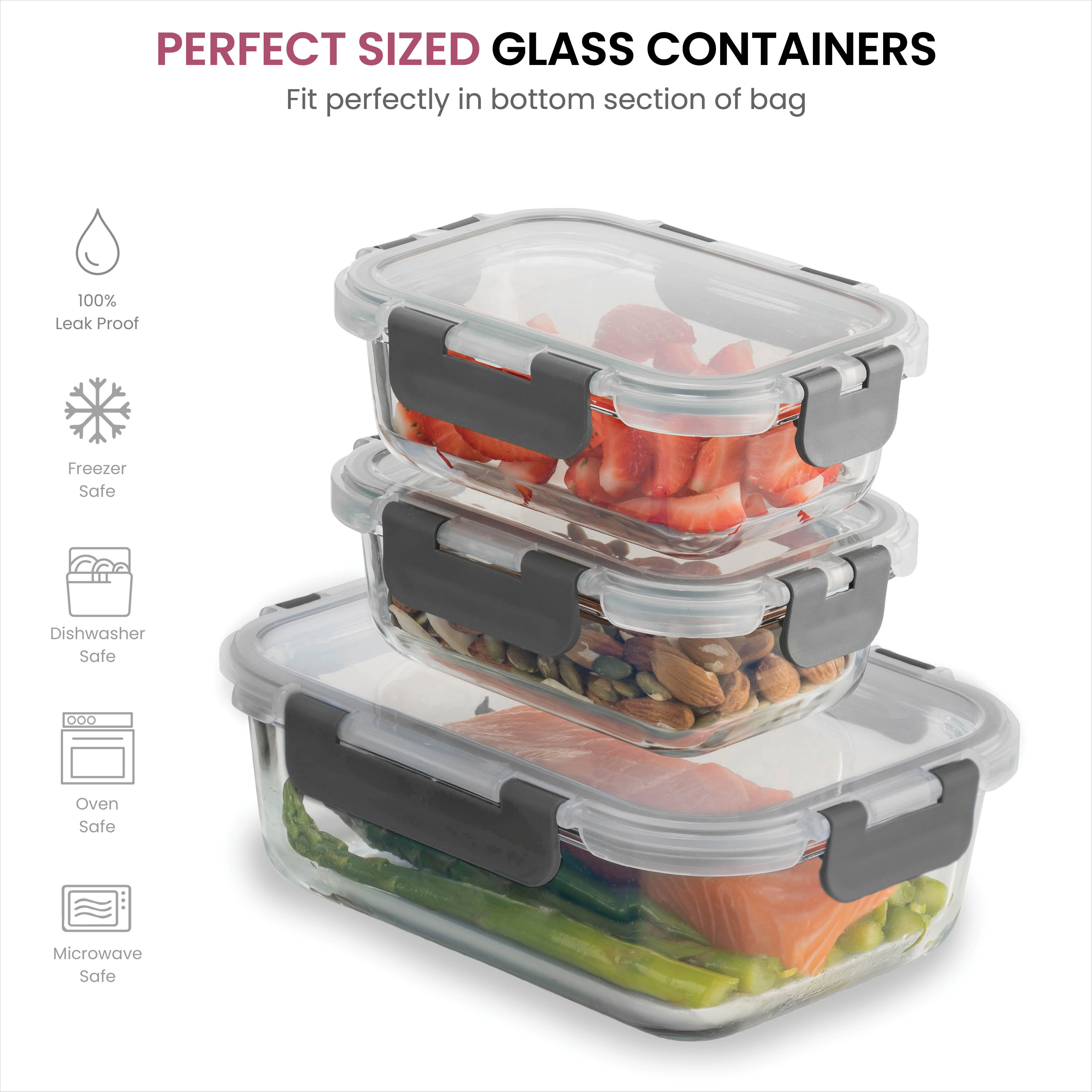 FineDine 6-Piece Superior Glass Food Storage Containers Set, 32oz Capacity  - Newly Innovated Hinged Locking lids - 100% Leakproof Glass Meal-Prep