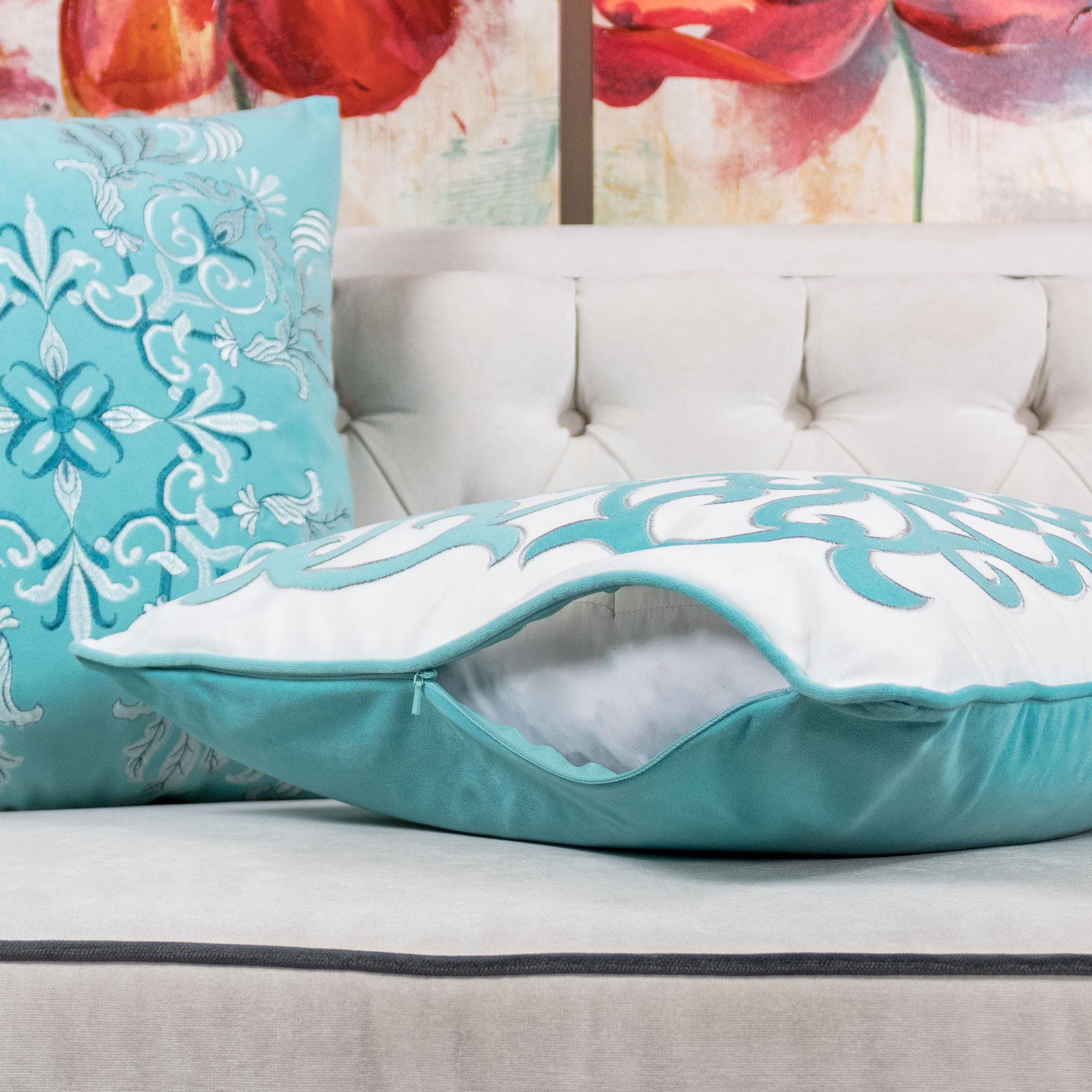 Jordan Turquoise Geometric Polyester 20 in. x 20 in. Throw Pillow