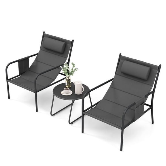 Barara King Patio Bar Furniture,Outdoor Patio Furniture,3 Piece Outdoor Bistro Set Patio Metal Chair and Coffee Table Set-Gray