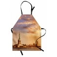 thumbnail image 1 of Sculptures Apron Statue of Liberty American Freedom Symbol on NYC Sunset with River Skyscraper, Unisex Kitchen Bib Apron with Adjustable Neck for Cooking Baking Gardening, Yellow White, by Ambesonne, 1 of 3
