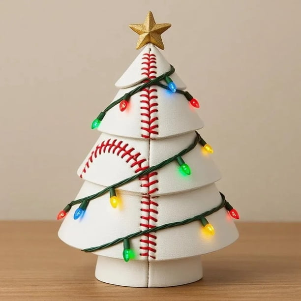 Adornos Navideños de Balón Deportivo | Árbol de Navidad con Forma de Balón de Fútbol Americano, Luces de Colores y Estrella Dorada En La Punta | Ideal para Salas de Juegos, Espacios de Ocio Masculino