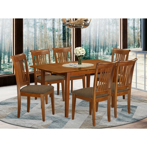 East West Furniture Picasso 7-piece Wood Kitchen Table Set in Saddle Brown