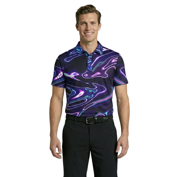 Birdie Bound Men's and Big Men's Dark Chrome Print Polo Golf Shirt, Sizes S-3XL