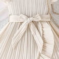 thumbnail image 7 of FAOWME Girls Summer Striped Flutter Sleeve Dress With Ruffled Hem & Adjustable Waist Belt Casual Round Neck Beachwear Beige 3-4 Years, 7 of 7