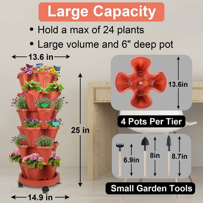 Stackable Plabter Greenstalk Vertical Planter 6-Tier Stackable Planters With Wheels ...