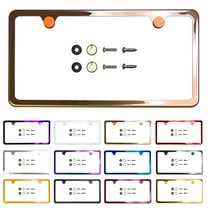 KA Depot Two Hole Slim Version Rose Gold Chrome Polish Mirror License Plate Frame T304 Stainless Steel   Metal Screw Caps