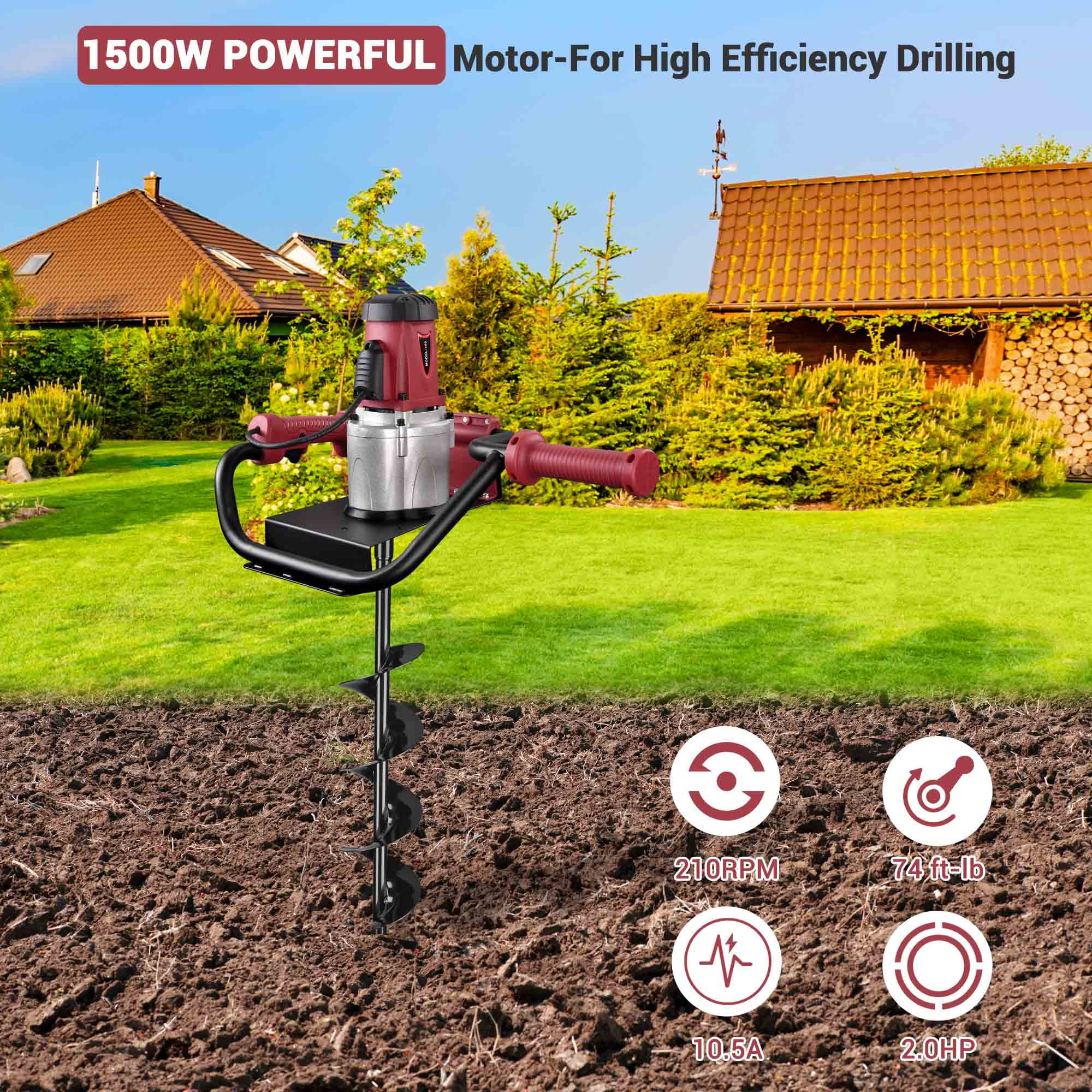 Yescom 1500W Electric Post Hole Digger Earth Auger Drill Plant