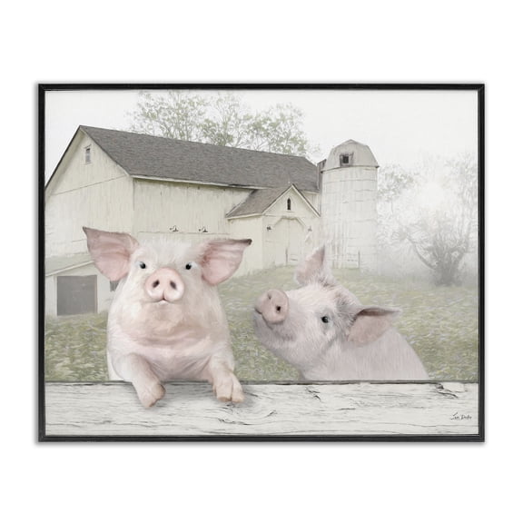 Stupell Industries Piglets Farm Scenery Animals & Insects Painting Black Framed Art Print Wall Art, 14 x 11