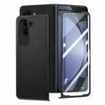 thumbnail image 1 of Compatible with Samsung Galaxy Z Fold 5 Case PU Leather, Hybrid Electroplating Shockproof Protective Bumper with Glass Small Screen Protector Phone Cover Case for Galaxy Z Fold 5 2023, Black, 1 of 10