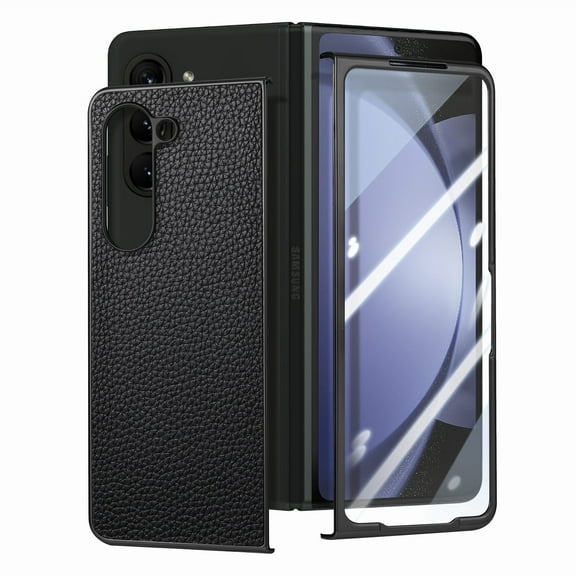 K-Lion for Samsung Galaxy Z Fold 5Slim Case with Camera Lens Protector, Premium PU Leather Lightweight Full Body Case Shockproof Anti-Scratch Protective Phone Cover for Samsung Galaxy Z Fold 5, Black
