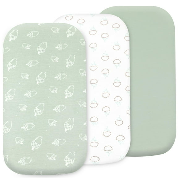 Bublo Baby 3-Pack Organic Cotton Bassinet Fitted Sheets, 32x16x4 – Fits Halo, Snoo, Graco, Dream On Me, Delta – Soft, Breathable Sheets for Oval, Hourglass & Rectangular Bassinet Pads