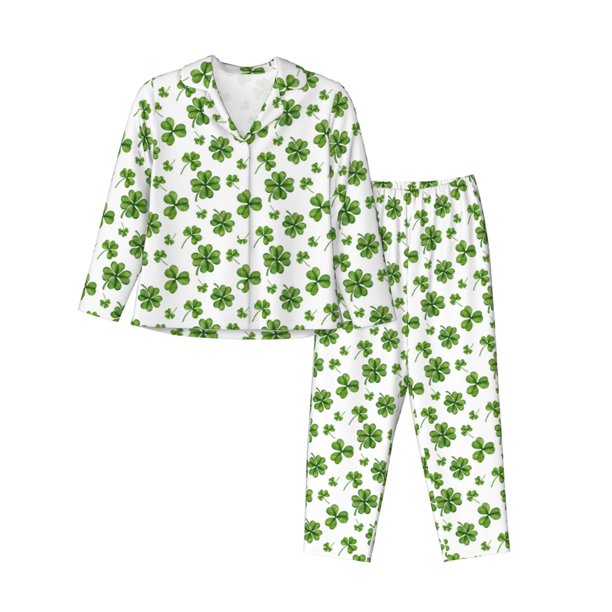 Balery St. Patrick's day Conjunto de Pijama con Estampado para Mujer, Conjunto de Dos Piezas con Manga Larga, Ropa de Dormir Suave con Bolsillos, Pijamas Cómodos-X-Large